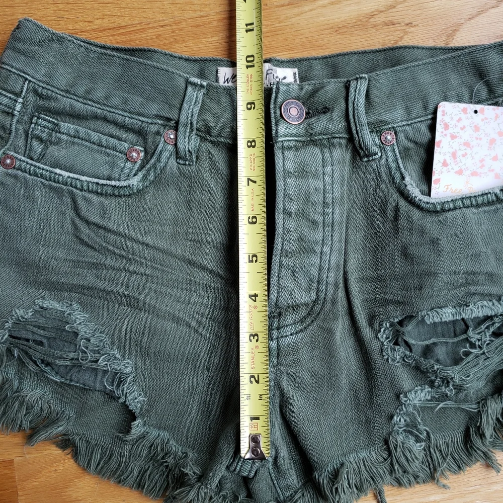 Free People Distressed Grunge Shorts Army Green - Picture 8 of 11